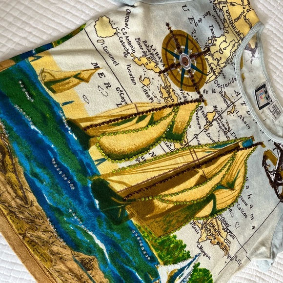 100% Cotton Sailing Adventure Map Print Women's Tee - Picture 4 of 4